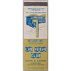 Vtg Las Vegas Club Hotel Casino Matchbook Cover Dugout Restaurant Nevada NV